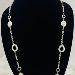 Monet Silver Tone Gem and Rhinestone Teardrop Statement Necklace